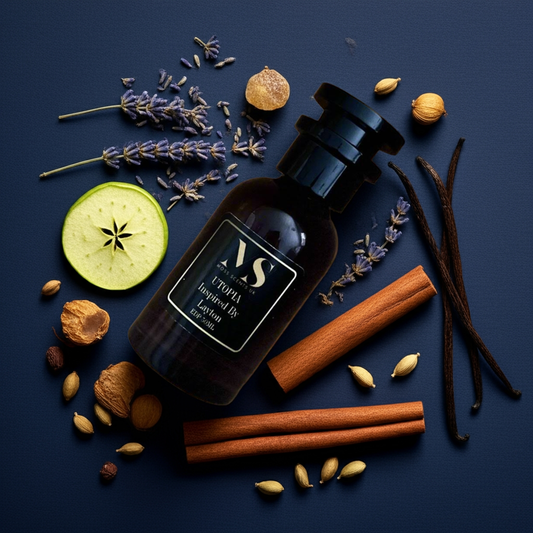 a bottle Parfums-De-Marly-Layton-Inspired surrounded with apple, cinnamon, cardamom etc